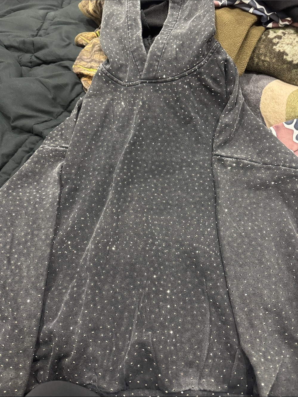 Black Hooded Sweatshirt with Sparkle Studs